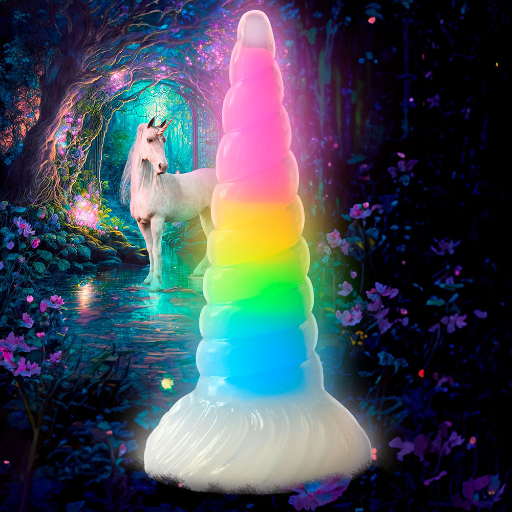 XR BRANDS - CREATURE COCKS UNI-GLOW GLOW-IN-THE-DARK RAINBOW SILICONE DILDO