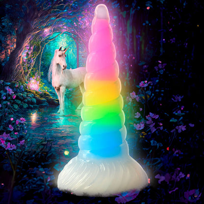 XR BRANDS - CREATURE COCKS UNI-GLOW GLOW-IN-THE-DARK RAINBOW SILICONE DILDO