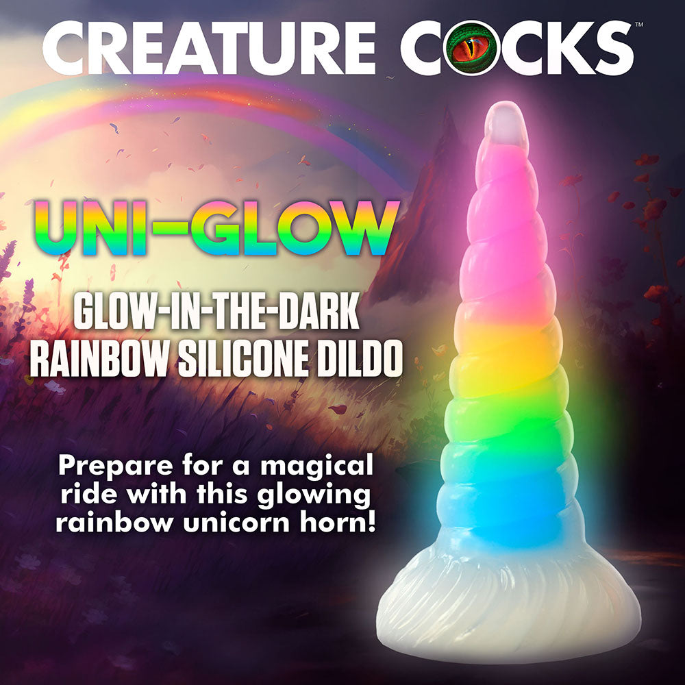 XR BRANDS - CREATURE COCKS UNI-GLOW GLOW-IN-THE-DARK RAINBOW SILICONE DILDO