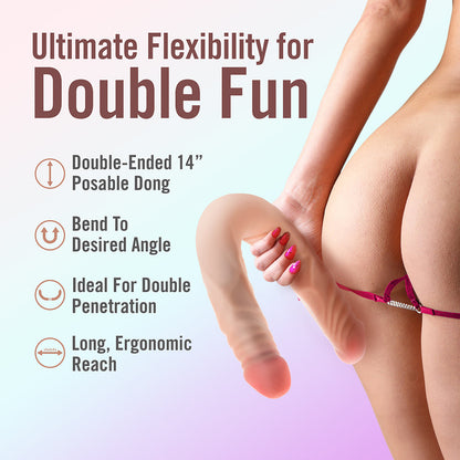 BLUSH - DR. SKIN PLUS 14 IN. POSABLE DOUBLE DONG BEIGE