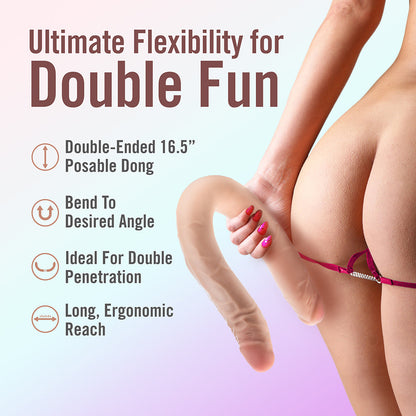 BLUSH - DR. SKIN PLUS 16.5 IN. POSABLE DOUBLE DONG BEIGE