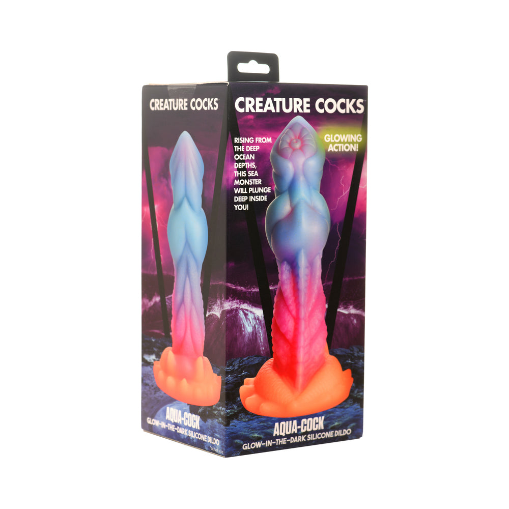 XR BRANDS - CREATURE COCKS AQUA-COCK GLOW-IN-THE-DARK SILICONE DILDO
