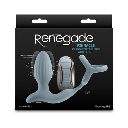 NS NOVELTIES - RENEGADE PINNACLE RECHARGEABLE COCK RING AND GYRATING PLUG WITH REMOTE GRAY