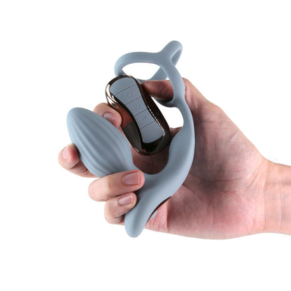 NS NOVELTIES - RENEGADE PINNACLE RECHARGEABLE COCK RING AND GYRATING PLUG WITH REMOTE GRAY