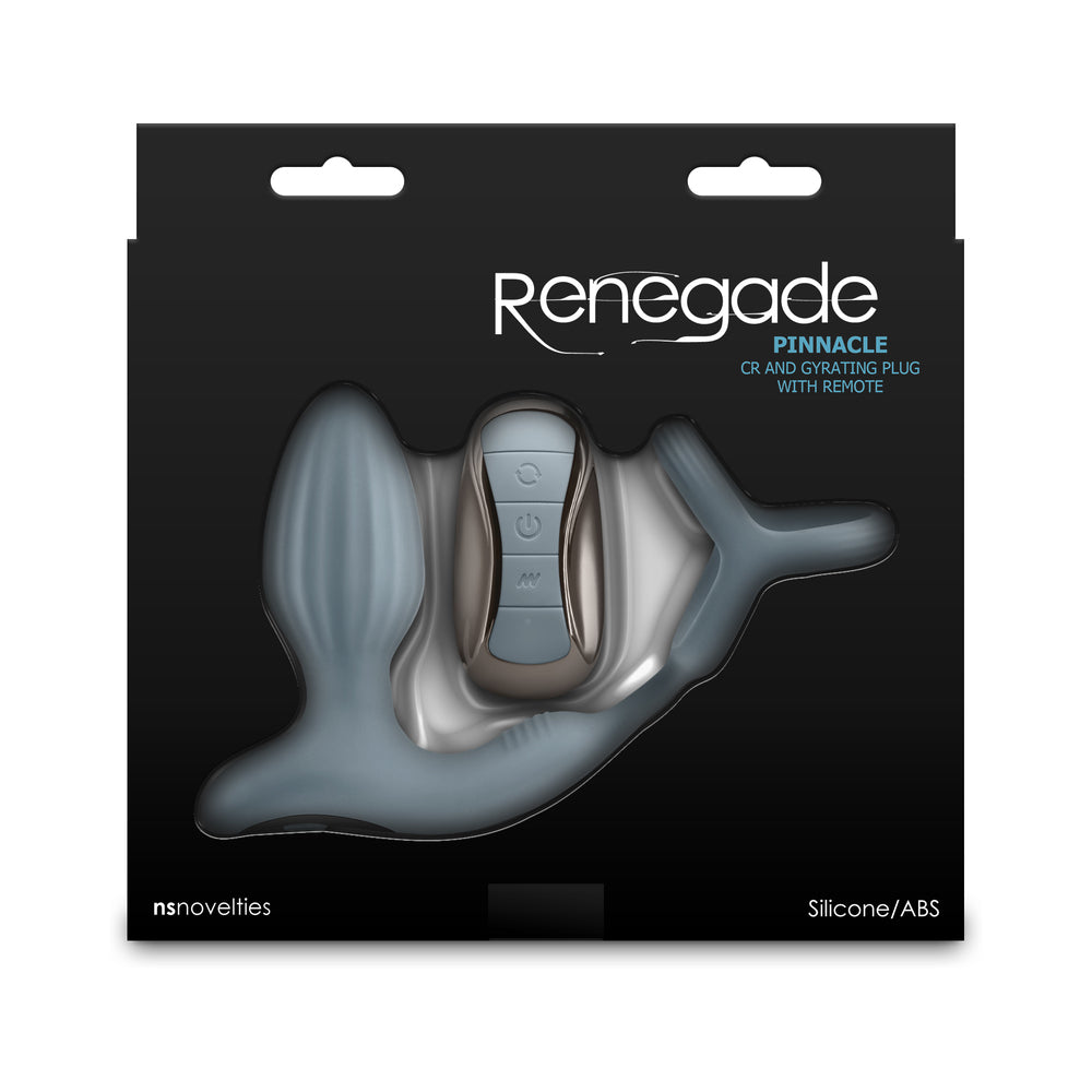 NS NOVELTIES - RENEGADE PINNACLE RECHARGEABLE COCK RING AND GYRATING PLUG WITH REMOTE GRAY