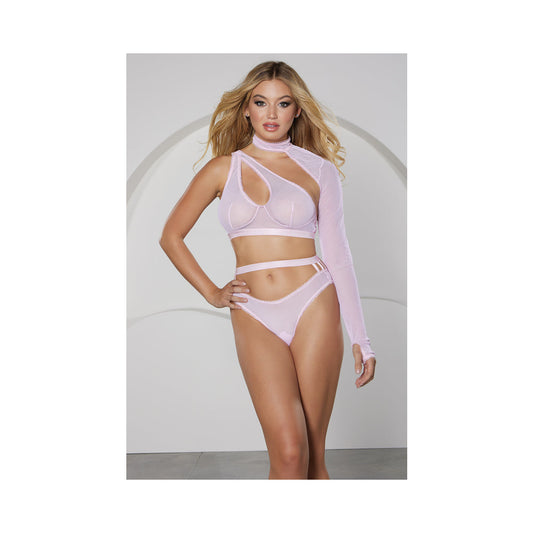 ALLURE LINGERIE - ALLURE MODERN MUSE HALTER & PANTY WITH COLLAR SLEEVE PINK M - HANGING