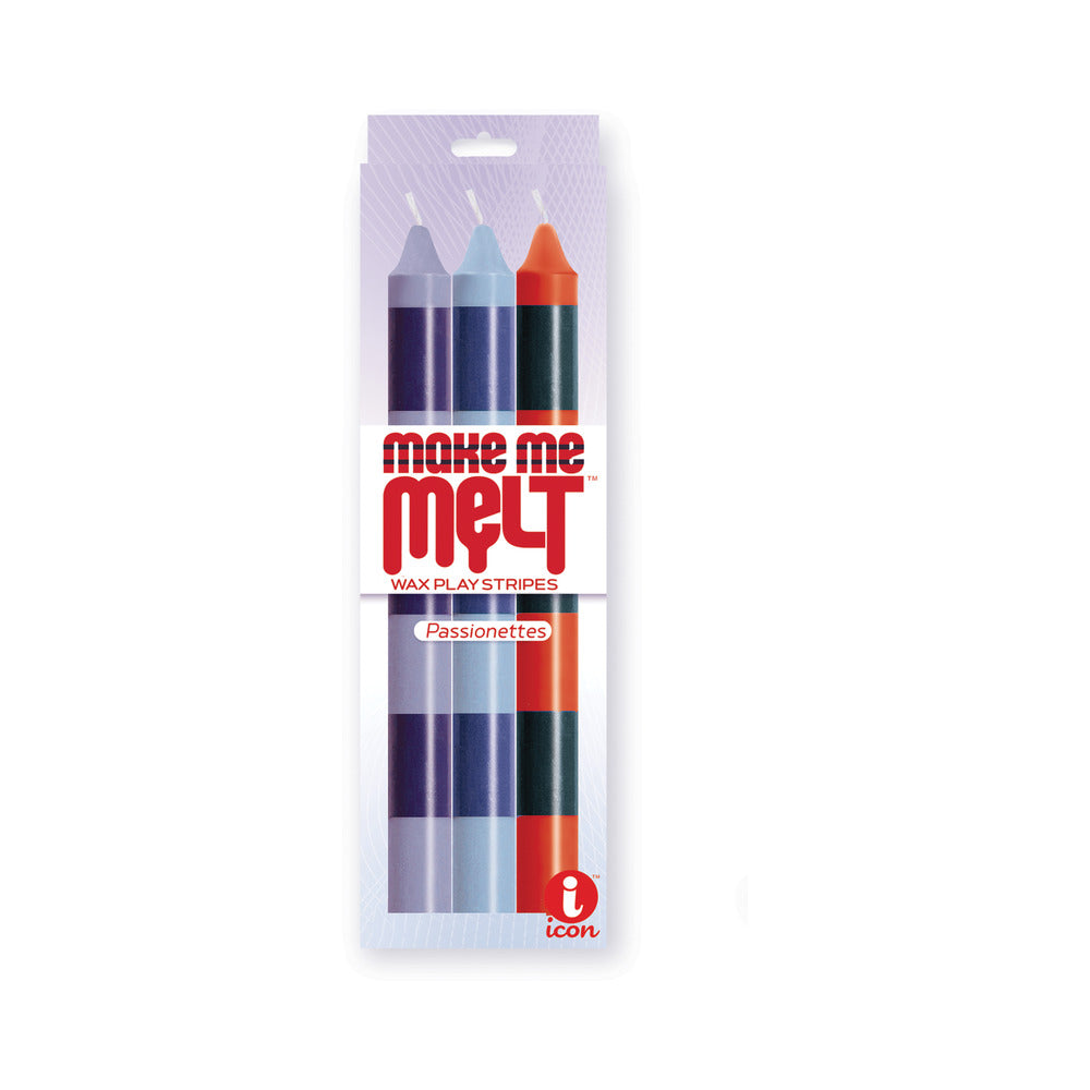 ICON BRANDS - THE 9'S MAKE ME MELT SENSUAL WARM DRIP CANDLES 3PK STRIPES PASSIONETTES
