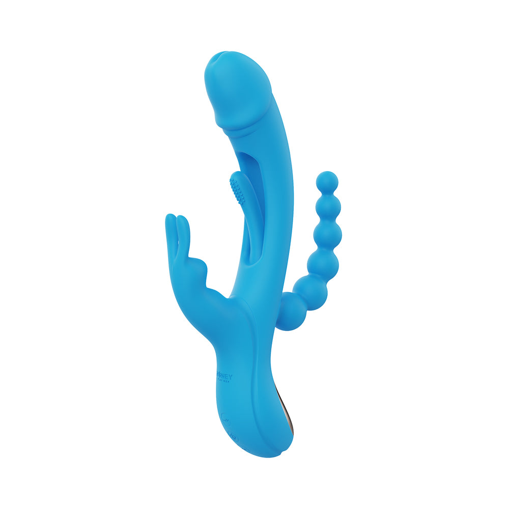 HONEY PLAY BOX - TRILUX KINKY FINGER RABBIT VIBRATOR WITH ANAL BEADS BLUE