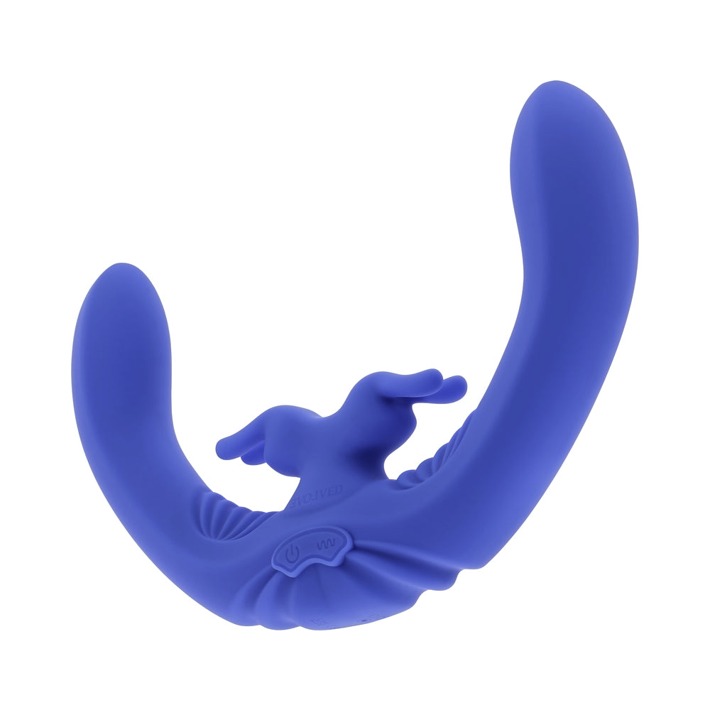 EVOLVED - LOVEBIRDS RECHARGEABLE SILICONE REMOTE-CONTROLLED DUAL-ENDED VIBRATOR BLUE
