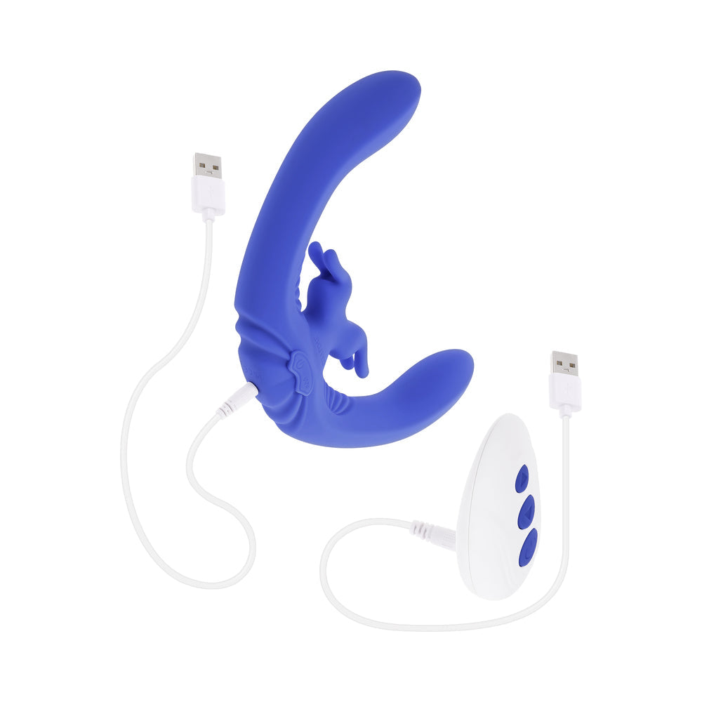 EVOLVED - LOVEBIRDS RECHARGEABLE SILICONE REMOTE-CONTROLLED DUAL-ENDED VIBRATOR BLUE