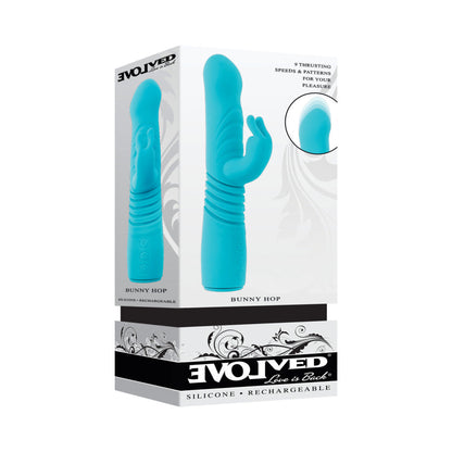 EVOLVED - BUNNY HOP RECHARGEABLE SILICONE THRUSTING RABBIT VIBRATOR TEAL