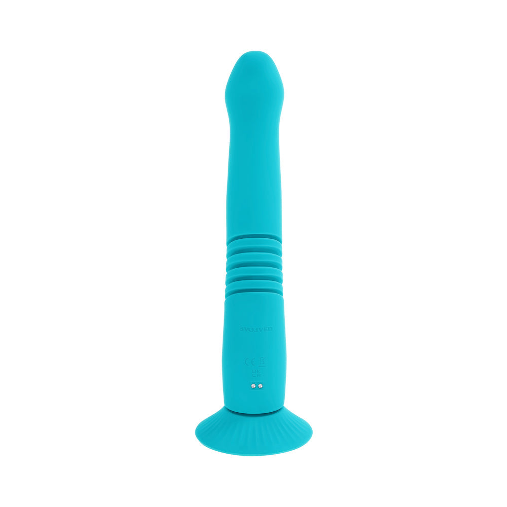 EVOLVED - BUNNY HOP RECHARGEABLE SILICONE THRUSTING RABBIT VIBRATOR TEAL
