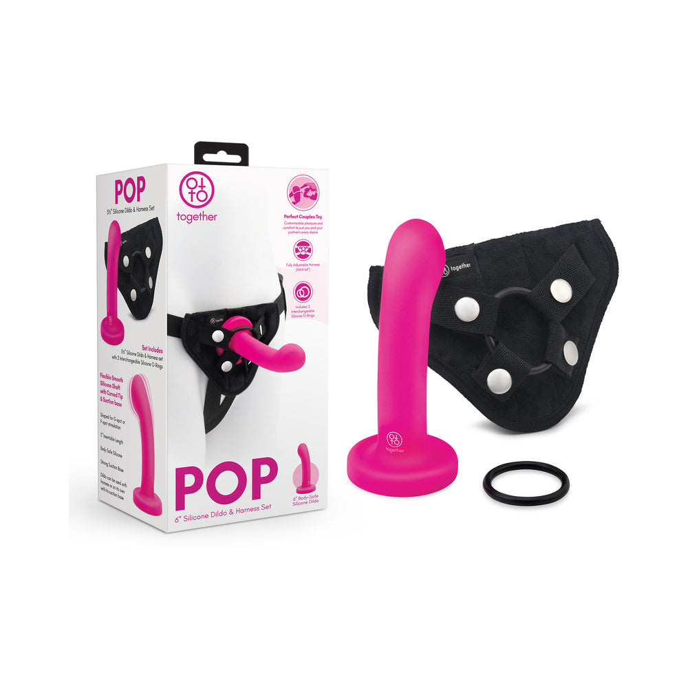 TOGETHER TOY - TOGETHER POP 5.5 IN. SILICONE DILDO AND HARNESS SET PINK