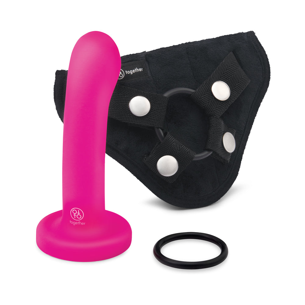 TOGETHER TOY - TOGETHER POP 5 IN. SILICONE DILDO AND HARNESS SET PINK