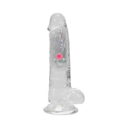 SHOTS - REALROCK WIRELESS RECHARGEABLE REMOTE-CONTROLLED LED VIBRATING 6-INCH DILDO WITH BALLS, CLEAR