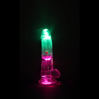 SHOTS - REALROCK WIRELESS RECHARGEABLE REMOTE-CONTROLLED LED VIBRATING 6-INCH DILDO WITH BALLS, CLEAR