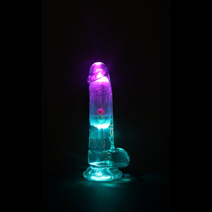 SHOTS - REALROCK WIRELESS RECHARGEABLE REMOTE-CONTROLLED LED VIBRATING 6-INCH DILDO WITH BALLS, CLEAR