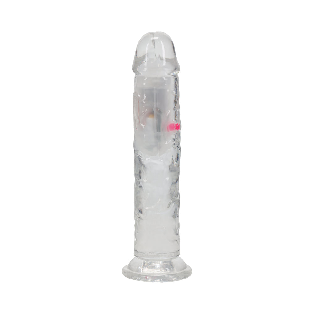 SHOTS - REALROCK WIRELESS RECHARGEABLE REMOTE CONTROL LED VIBRATING 7 IN. DILDO CLEAR