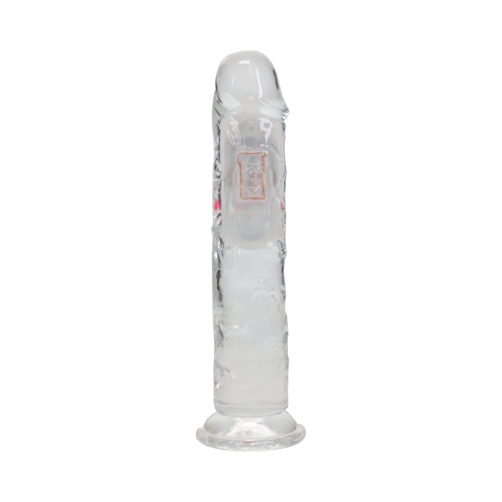 SHOTS - REALROCK WIRELESS RECHARGEABLE REMOTE CONTROL LED VIBRATING 7 IN. DILDO CLEAR