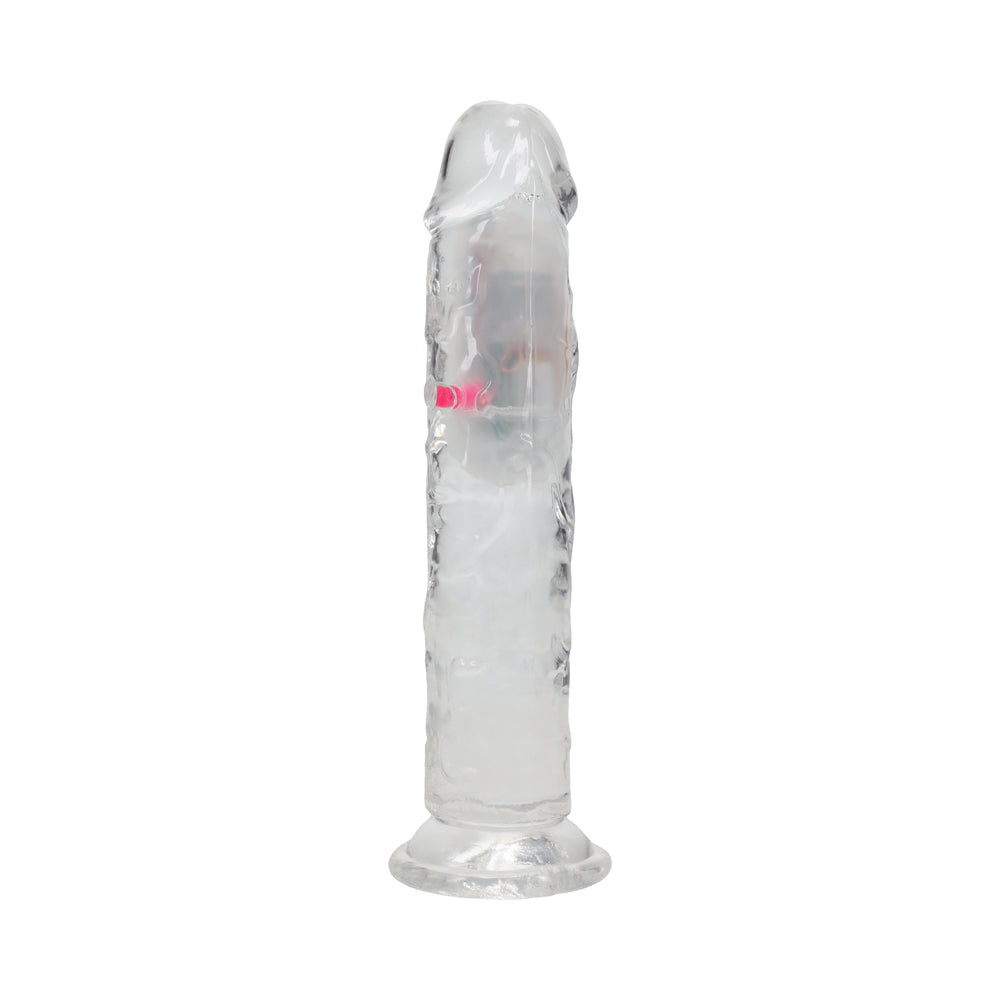 SHOTS - REALROCK WIRELESS RECHARGEABLE REMOTE CONTROL LED VIBRATING 7 IN. DILDO CLEAR