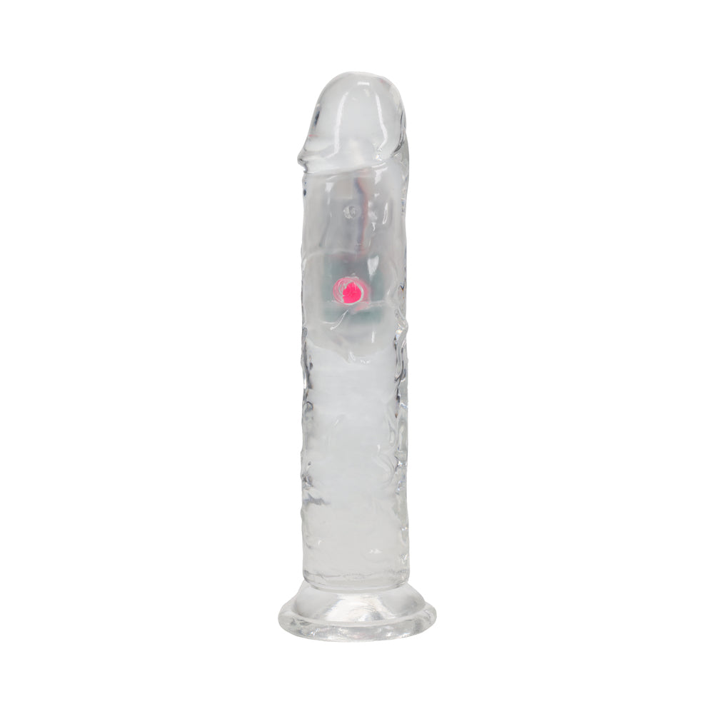 SHOTS - REALROCK WIRELESS RECHARGEABLE REMOTE CONTROL LED VIBRATING 7 IN. DILDO CLEAR