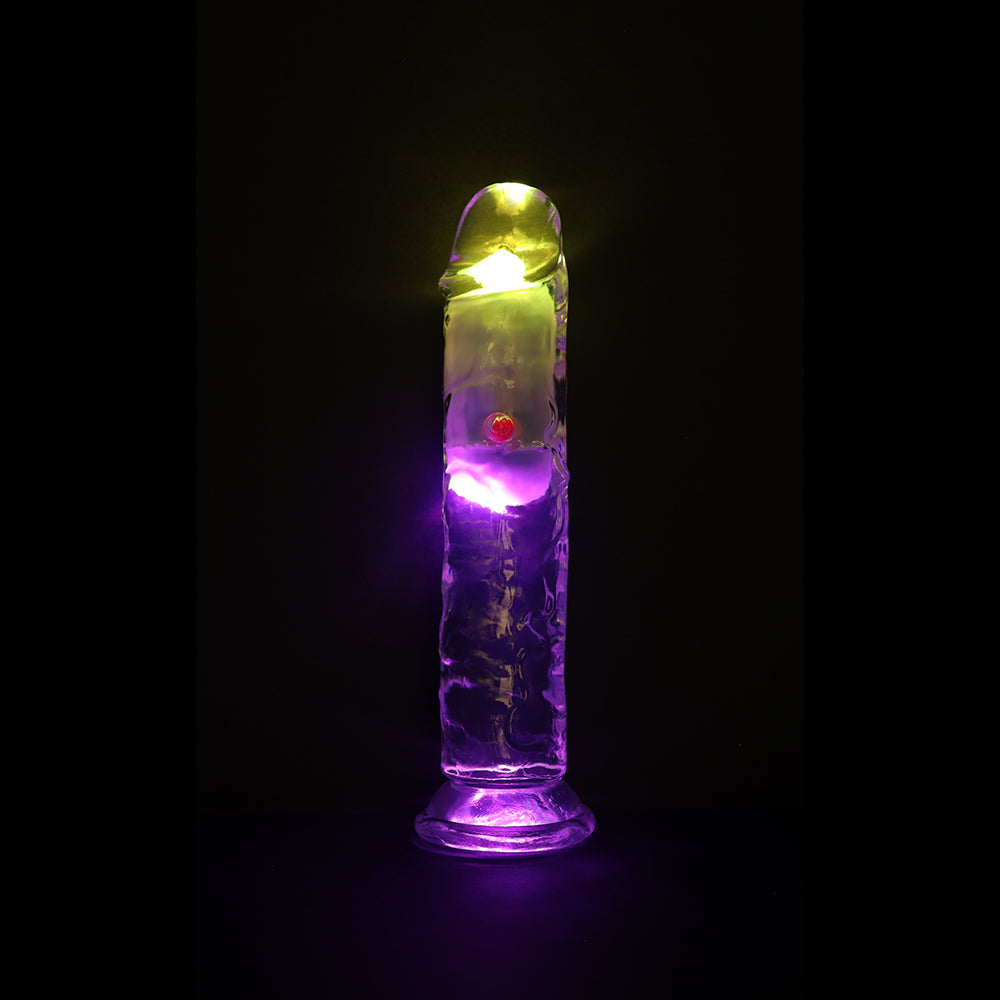 SHOTS - REALROCK WIRELESS RECHARGEABLE REMOTE CONTROL LED VIBRATING 7 IN. DILDO CLEAR
