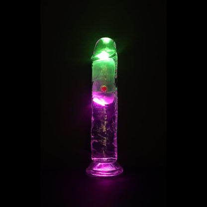SHOTS - REALROCK WIRELESS RECHARGEABLE REMOTE CONTROL LED VIBRATING 7 IN. DILDO CLEAR