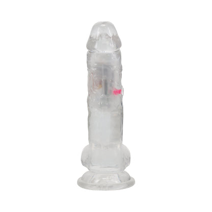 SHOTS - REALROCK WIRELESS RECHARGEABLE REMOTE CONTROL LED VIBRATING 7 IN. DILDO WITH BALLS CLEAR