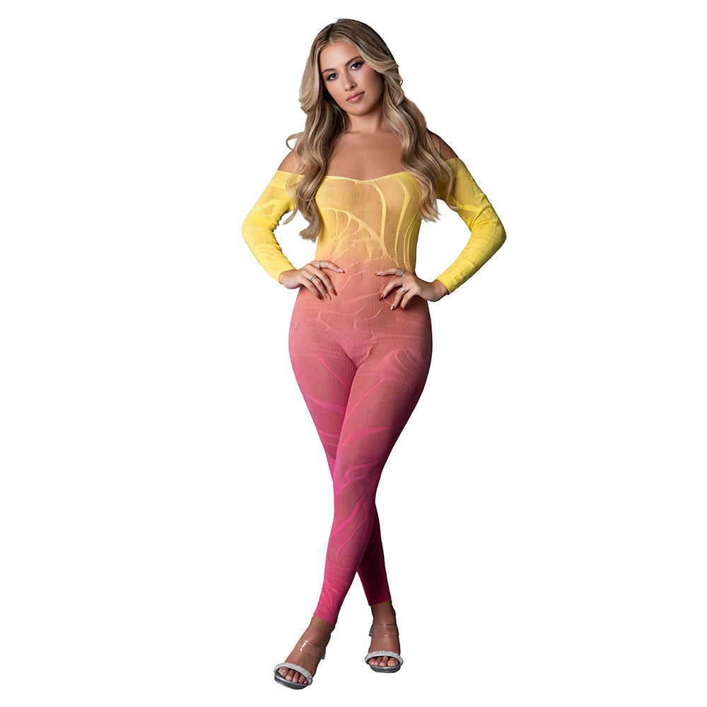 MAGIC SILK - SEAMLESS LONG SLEEVE BODYSTOCKING OMBRE SUNSET O/S