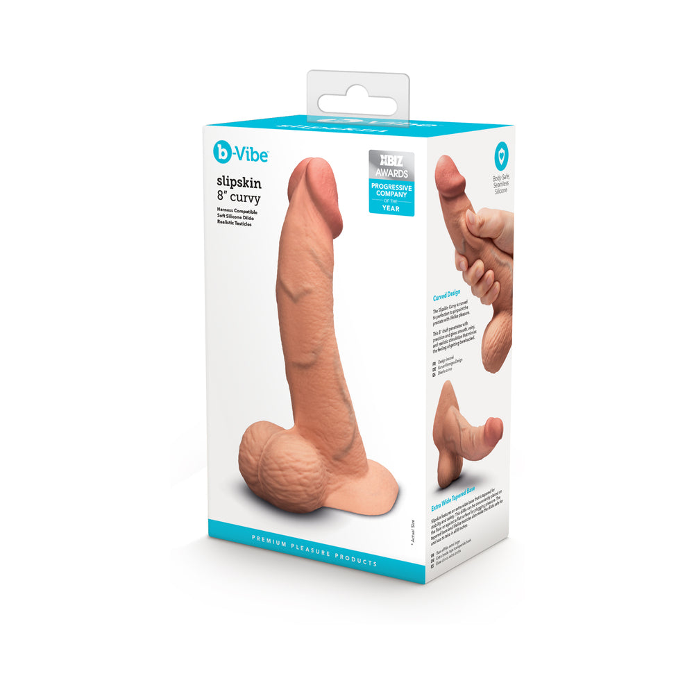 B-VIBE - SLIPSKIN REALISTIC SILICONE DILDO 8 IN. CURVED
