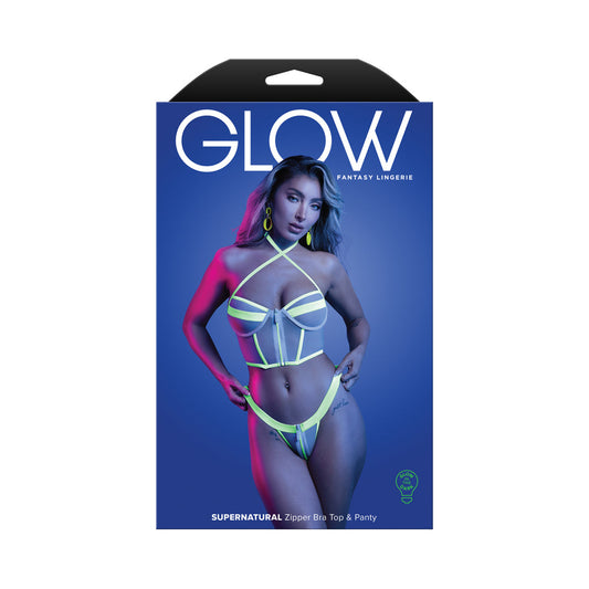 FANTASY LINGERIE - GLOW SUPERNATURAL GLOW IN THE DARK ZIPPER TOP & PANTY