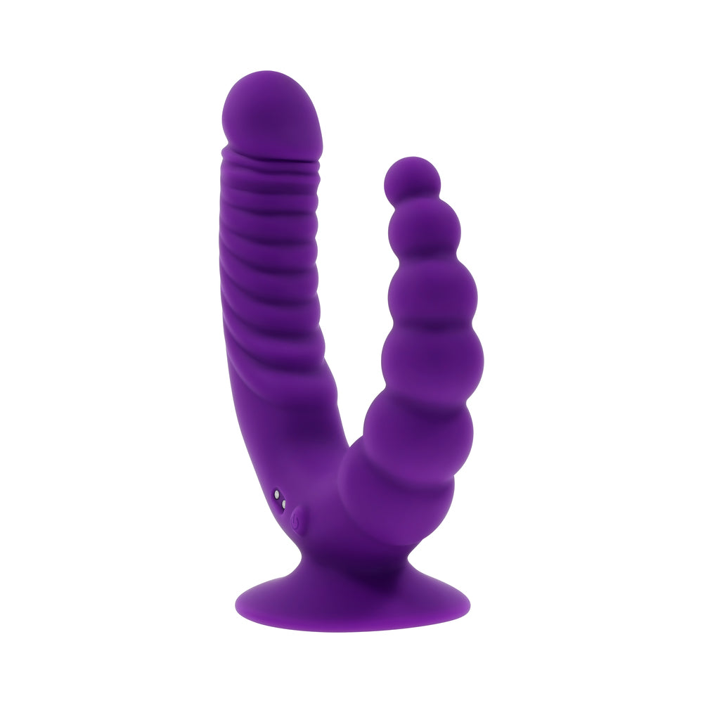 EVOLVED - THE RIDER RECHARGEABLE DOUBLE VIBRATOR SILICONE PURPLE