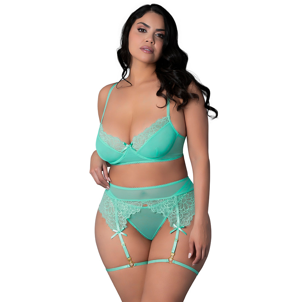 MAGIC SILK - CARIBBEAN CRUSH DEMI BRA & THONG WITH GARTER SET GLOW