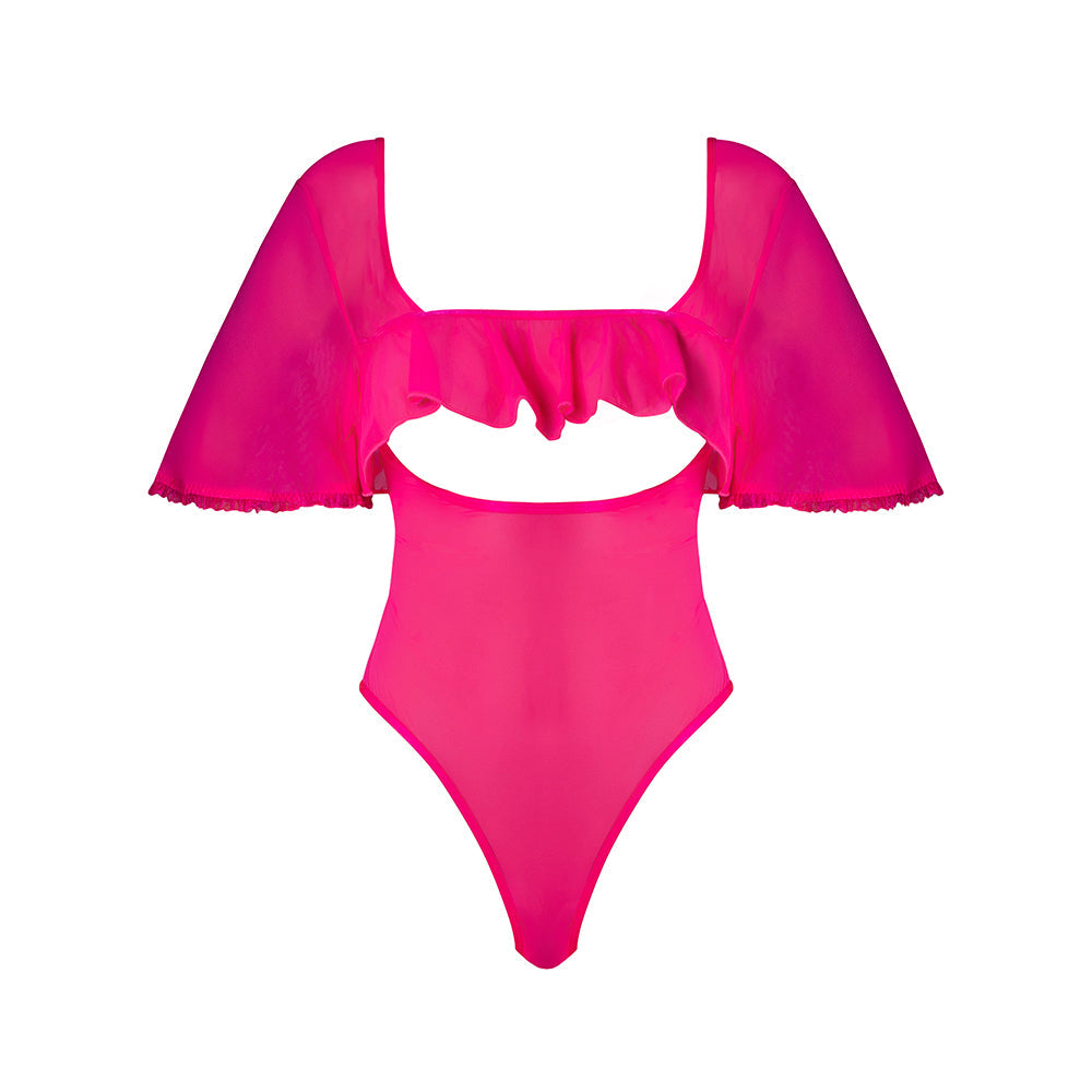 MAGIC SILK - PINK KINK FLUTTER SLEEVE TEDDY PINK GLOW QUEEN SIZE