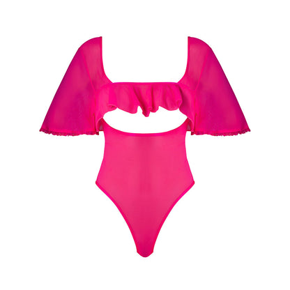 MAGIC SILK - PINK KINK FLUTTER SLEEVE TEDDY PINK GLOW QUEEN SIZE