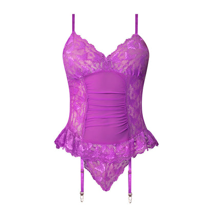 MAGIC SILK - BUTTERFLY FANTASIES BASQUE & CHEEKY PANTY SET NEON PURPLE S/M