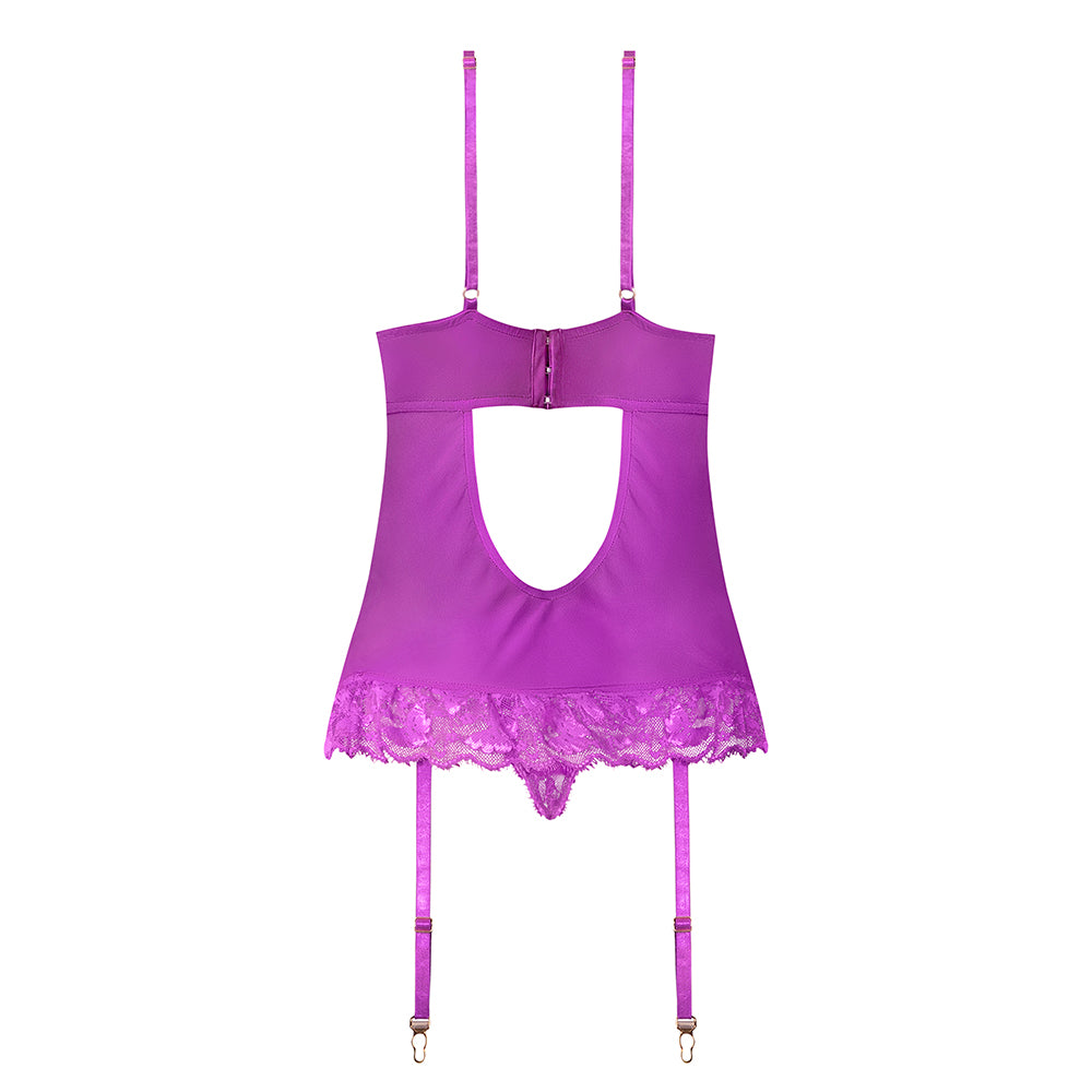 MAGIC SILK - BUTTERFLY FANTASIES BASQUE & CHEEKY PANTY SET NEON PURPLE S/M