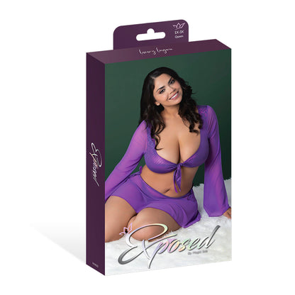 MAGIC SILK - GLIMMER LS CROP TOP MINI SKIRT & TIE SIDE THONG DISCO