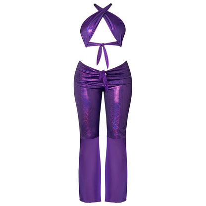 MAGIC SILK - CONJUNTO DE TOP HALTER E CALÇAS FLAIR GLIMMER WRAP DISCO