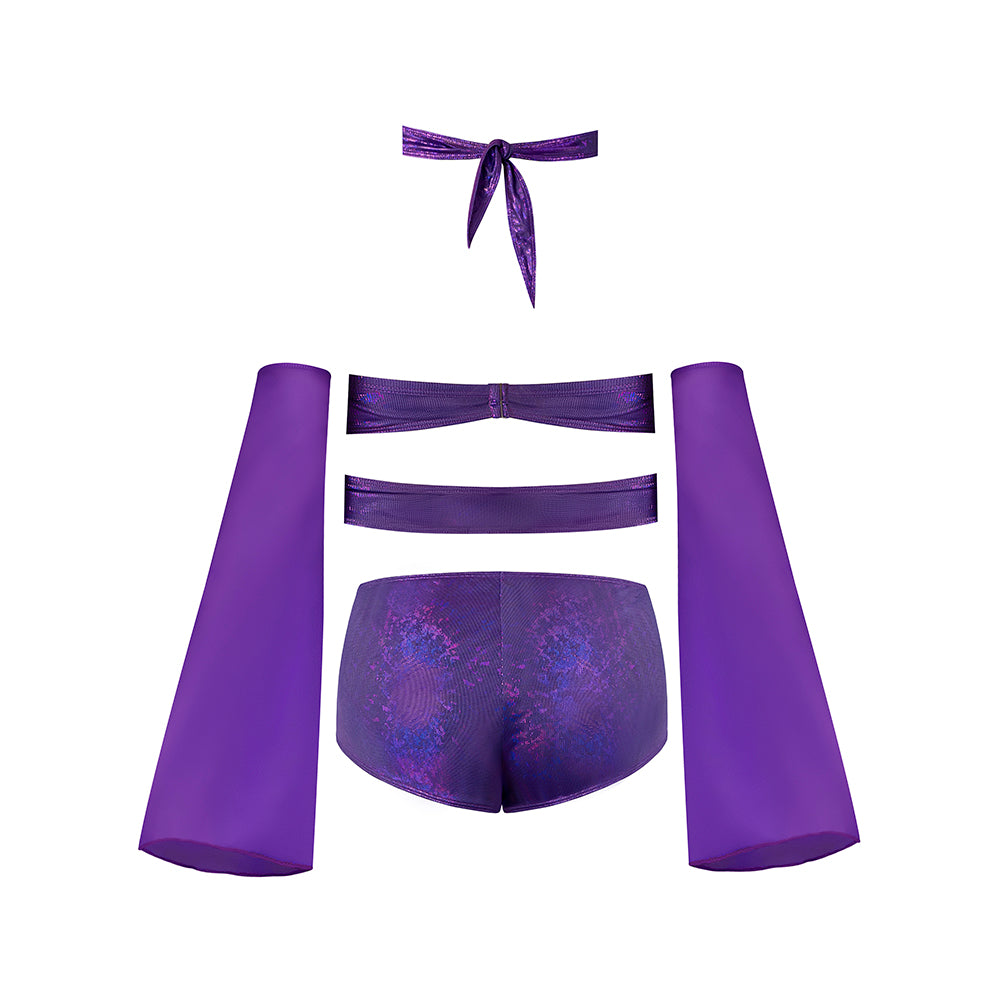 MAGIC SILK - GLIMMER WRAP BRALETTE, BOOTY SHORTS & SLEEVE SET DISCO