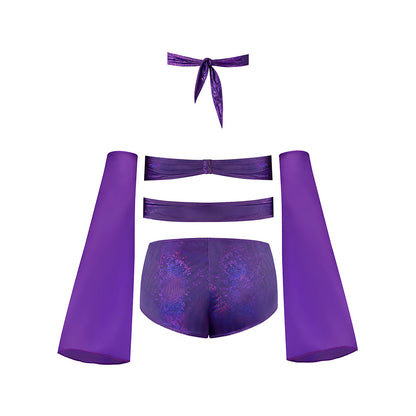 MAGIC SILK - GLIMMER WRAP BRALETTE, BOOTY SHORTS & SLEEVE SET DISCO