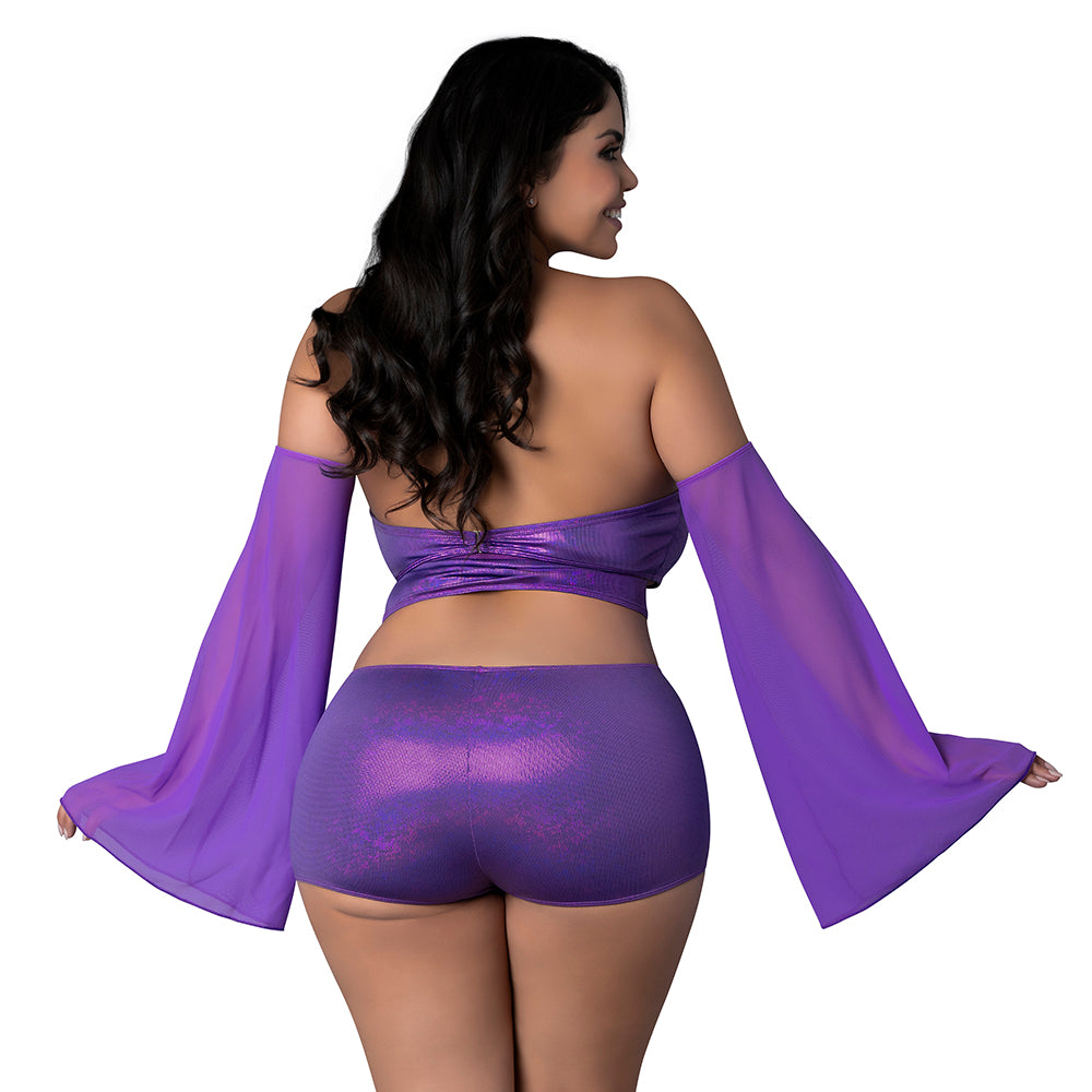 MAGIC SILK - GLIMMER WRAP BRALETTE, BOOTY SHORTS & SLEEVE SET DISCO