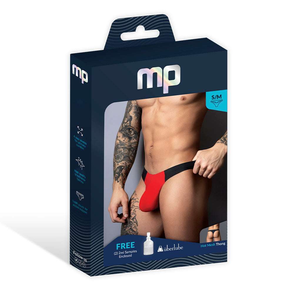 MALE POWER - HOT MESH THONG BLACK/RED L/XL