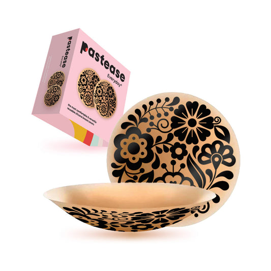 PASTEASE - HALOS REUSABLE STICKY ADHESIVE SILICONE NIPPLE COVER FLORAL NUDE LARGE D+ CUP