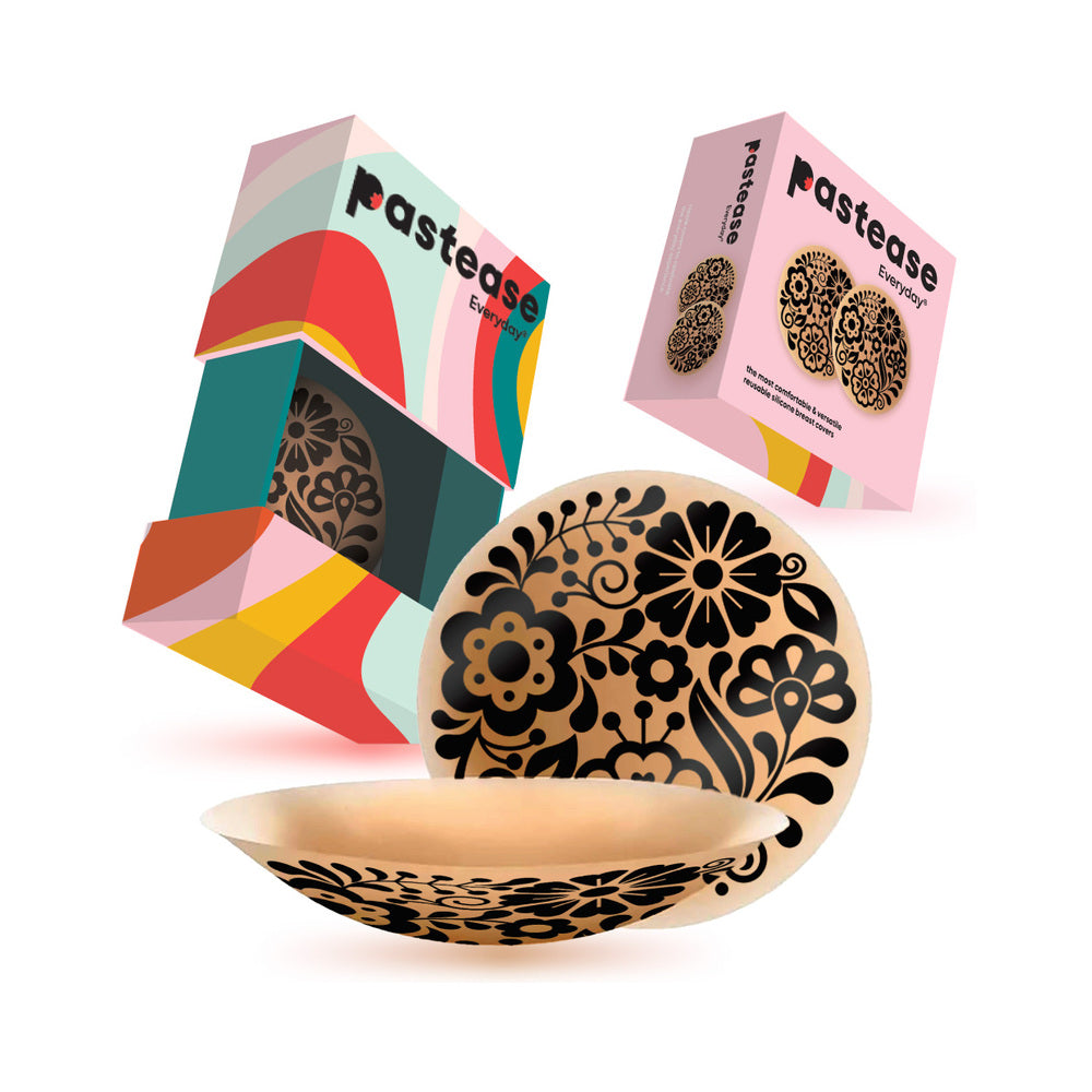 PASTEASE - HALOS REUSABLE STICKY ADHESIVE SILICONE NIPPLE COVER FLORAL NUDE SMALL A-C CUP