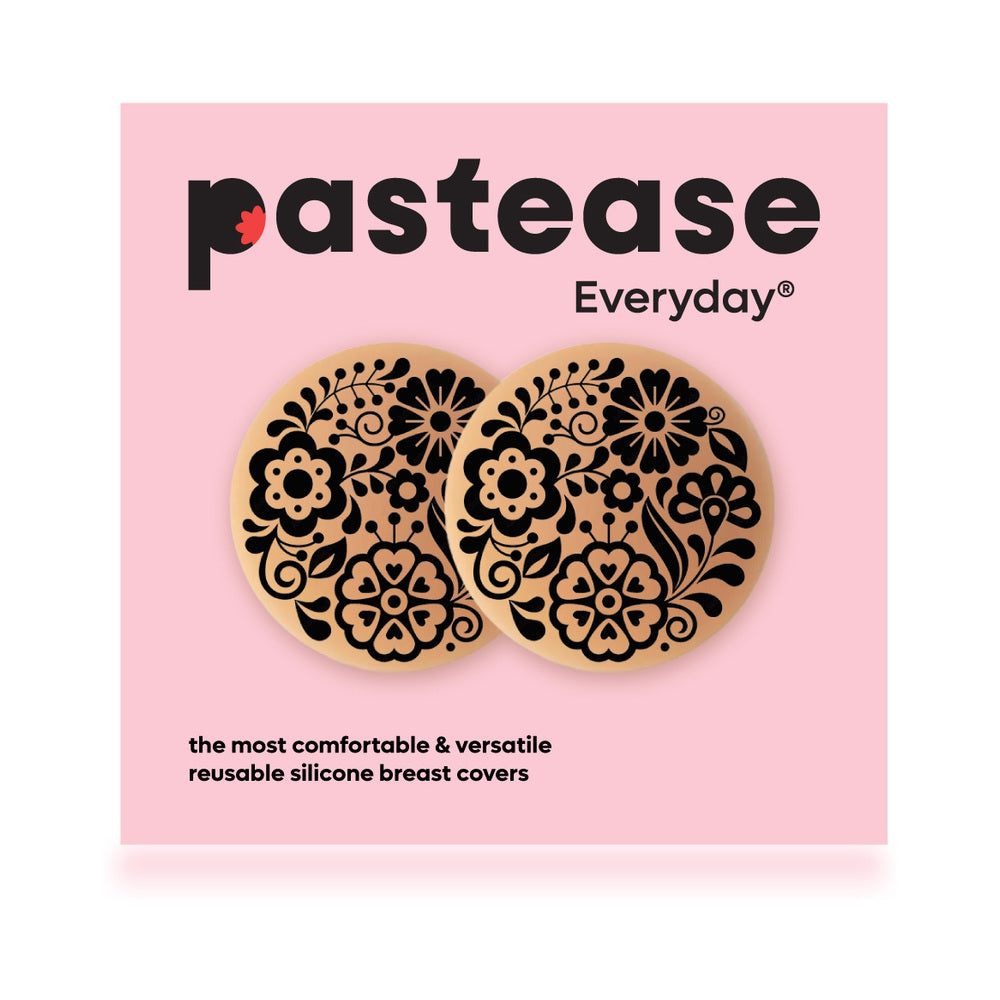 PASTEASE - HALOS REUSABLE STICKY ADHESIVE SILICONE NIPPLE COVER FLORAL NUDE SMALL A-C CUP