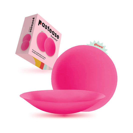 PASTEASE - HALOS REUSABLE STICKY ADHESIVE SILICONE NIPPLE COVER NEON PINK GLOW-IN-THE-DARK LARGE D+ CUP