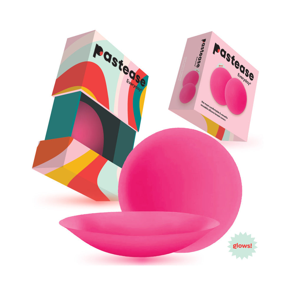 PASTEASE - HALOS REUSABLE STICKY ADHESIVE SILICONE NIPPLE COVER NEON PINK GLOW-IN-THE-DARK SMALL A-C CUP