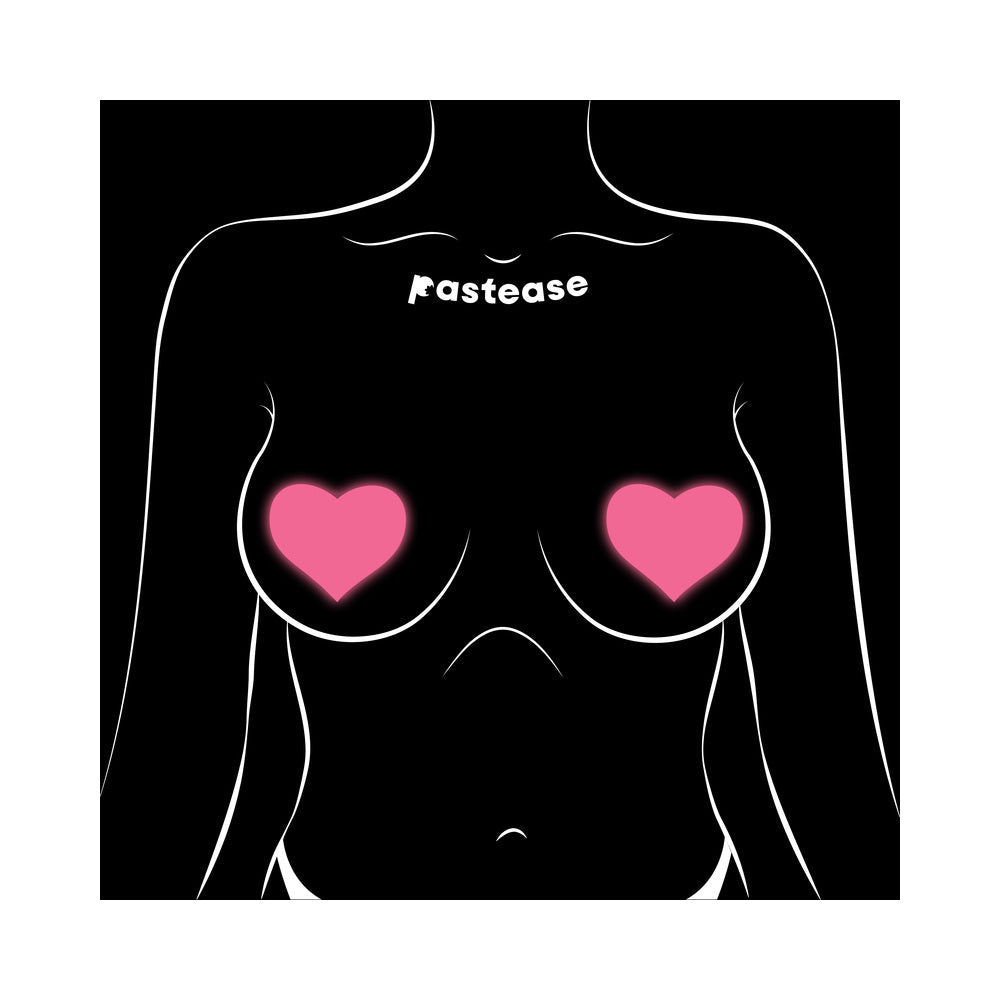 PASTEASE - LOVE: GLOW IN THE DARK NEON HEART PASTIES NIPPLE COVERS