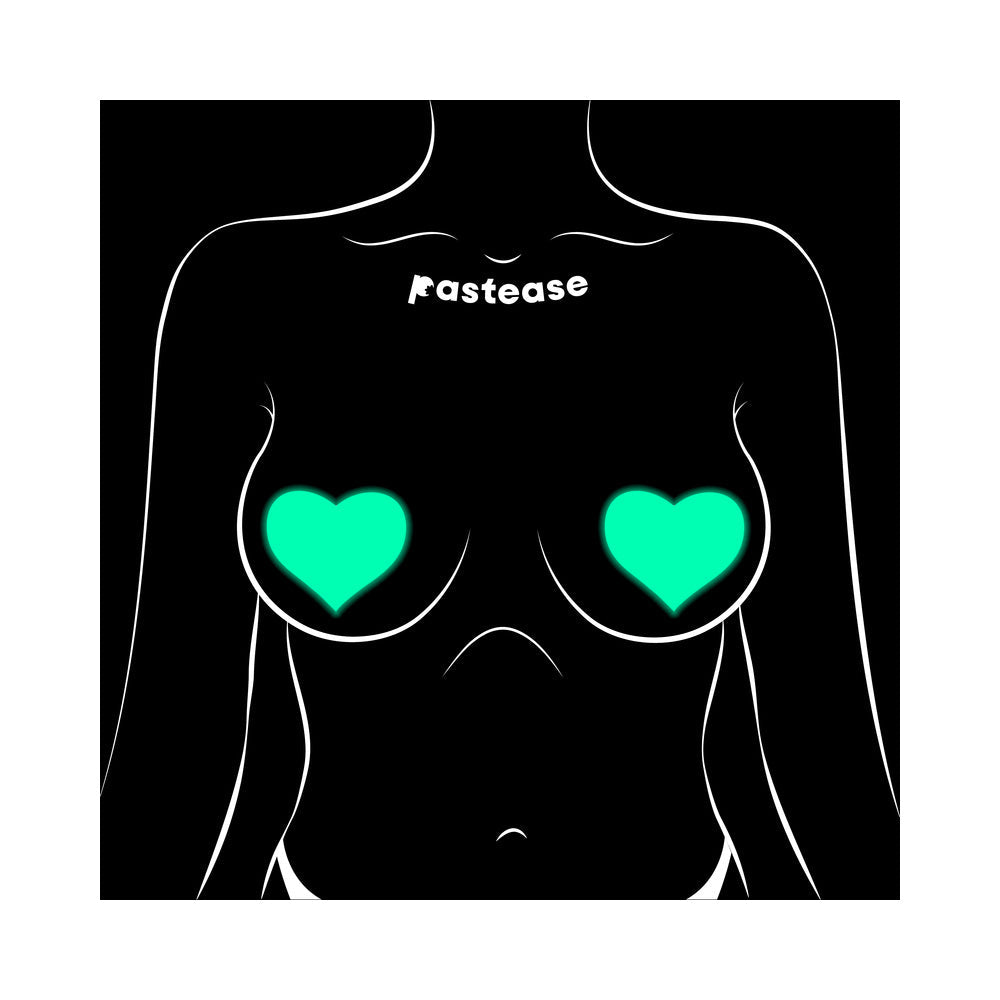 PASTEASE - LOVE: GLOW IN THE DARK NEON HEART PASTIES NIPPLE COVERS